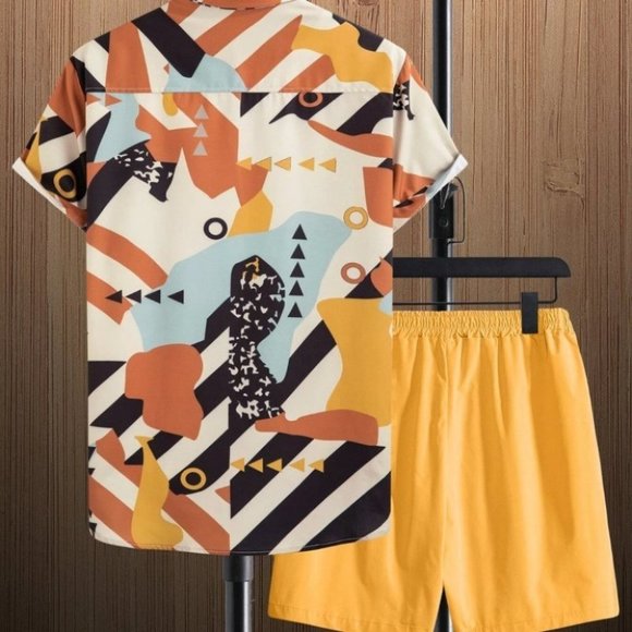 Yellow Mens Shirt & Shorts Set - Picture 2 of 4